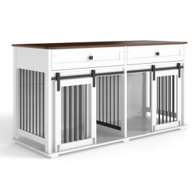 63'' Large Dog Crate Furniture for Double Dog, Wooden Dog Kennel with 2 Drawers,Divider and Sliding Door 63'' Large Dog Crate Furniture for Double Dog, Wooden Dog Kennel with 2 Drawers,Divider and Sliding Door